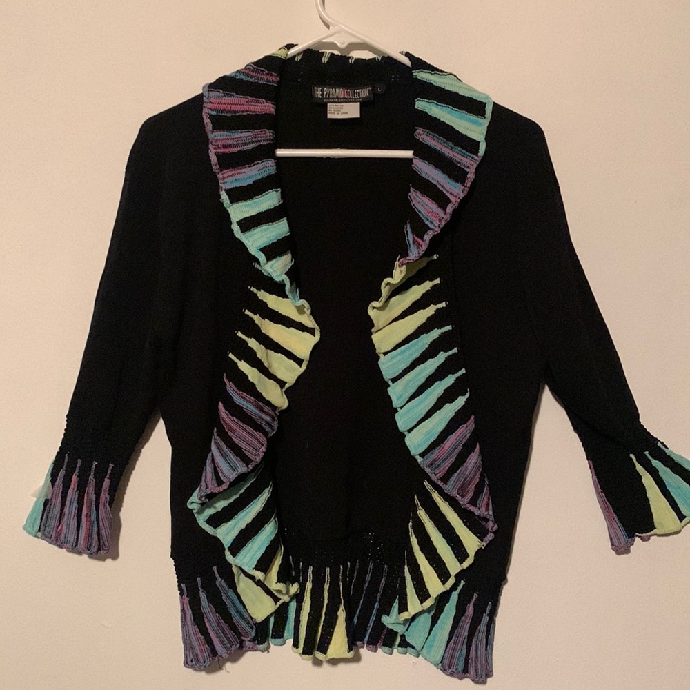 The Pyramid Collection Black Cardigan with Pastel Accents